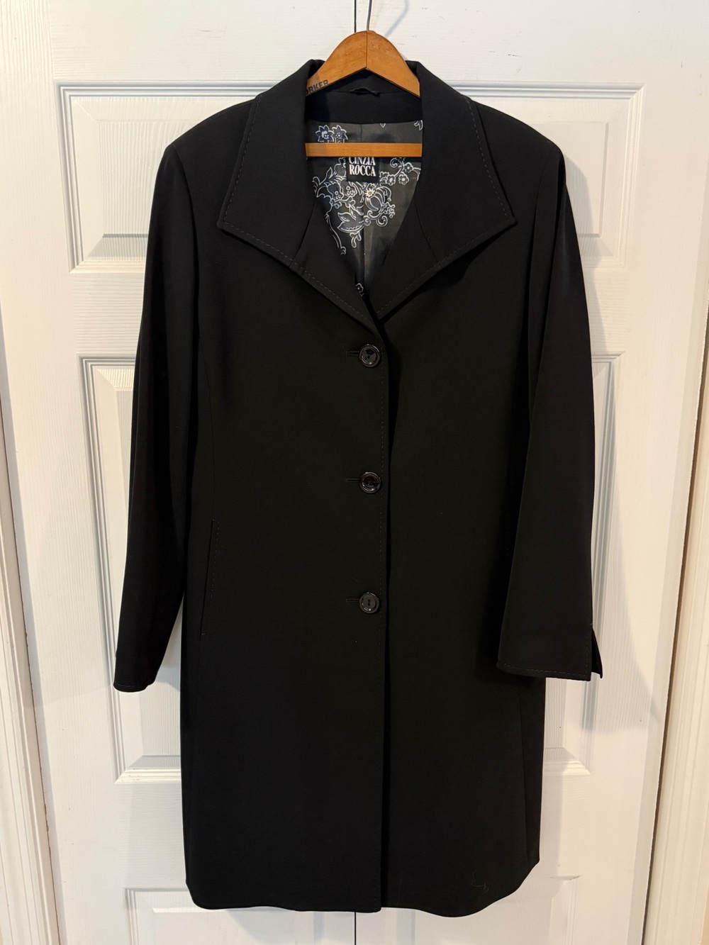 CINZIA ROCCA  Dressy Pick Stitch Coat of Black Wool